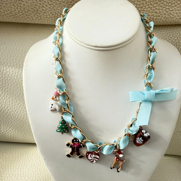 NWT BETSEY JOHNSON HOLIDAY CHARM NECKLACE CHRISTMAS TREE SNOWMAN - Picture 4 of 6
